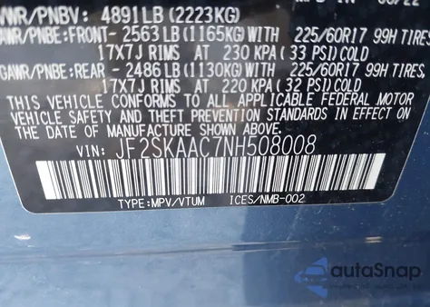 2022 Subaru Forester z USA, uszkodzony, nr VIN JF2SKAAC7NH508008
